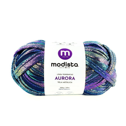 21 - Multicolor Azul Aurora – Tela metalizada tipo trapillo