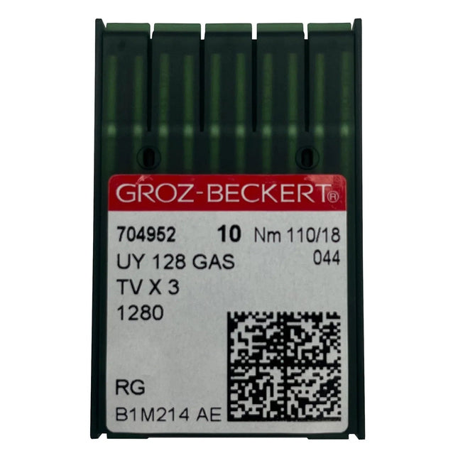 Aguja Collaretera UY 128 GAS Groz-Beckert para costura industrial precisa. Ideal para confección profesional en telas medianas y pesadas.