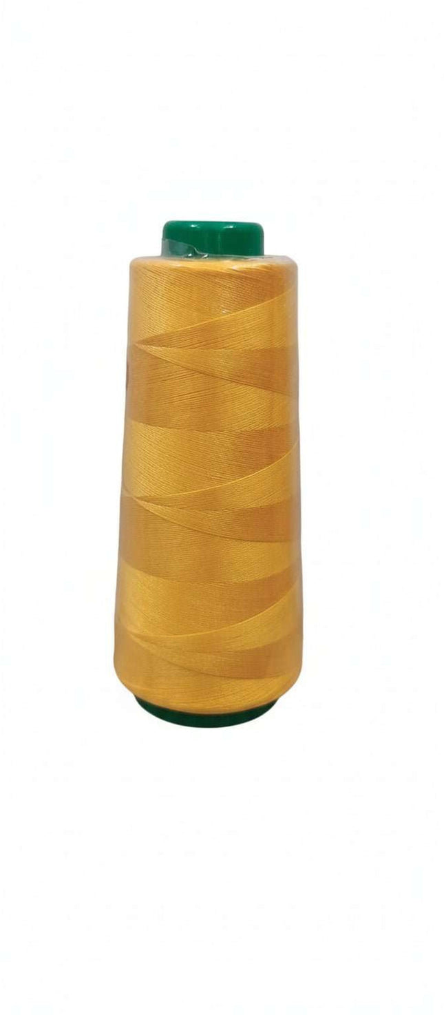 Hilo amarillo para coser 2000 yardas 40/2 Lama #461 con carrete verde, ideal para proyectos de costura y manualidades textiles.