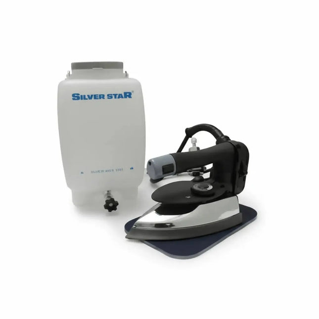 Plancha Industrial Silver Star 94-A - Profesional con base metálica y tanque de agua, ideal para talleres de confección y fábricas textiles.
