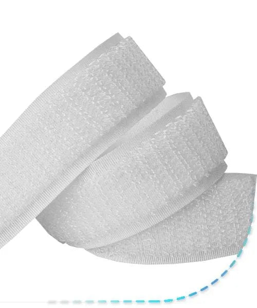Velcro ancho blanco de 10cm x 25m con alta resistencia, ideal para confección y tapicería. Cierre de contacto duradero para proyectos creativos.