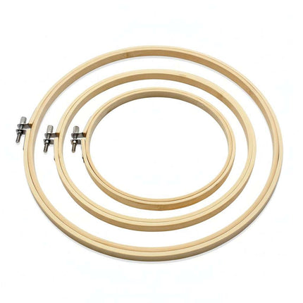 Set de bastidores de bambú para bordado, incluye aro N°11 de 30cm ideal para arte textil monumental. Tiendas Lupe, calidad museo internacional.