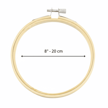 Bastidor de bambú N°8 de 20cm de diámetro con tornillo metálico ajustable. El más grande para bordado experto y emprendimientos premium.