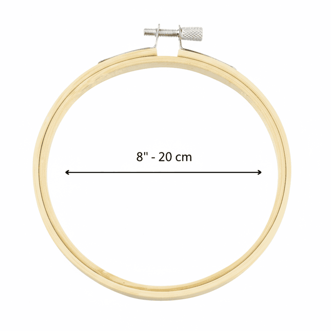 Bastidor de bambú N°8 de 20cm de diámetro con tornillo metálico ajustable. El más grande para bordado experto y emprendimientos premium.