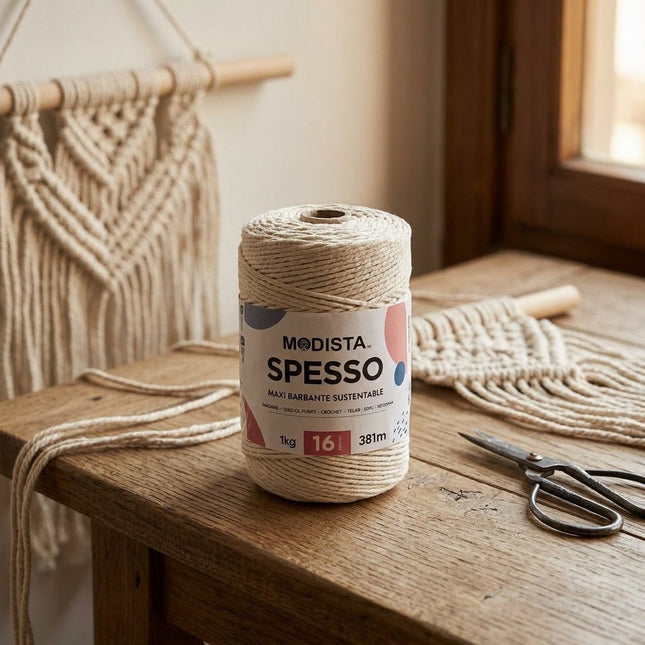 Cordón Macramé SPESSO 16 Hebras 1kg Modista Color Crudo - Algodón y Fibras Recicladas Premium