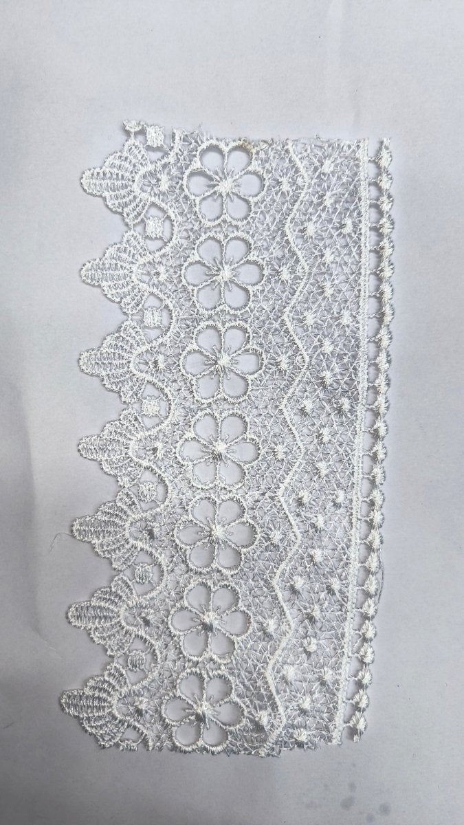 Encaje de Guipur Ancho con Flores Festoneado Blanco — Tiendas Lupe en Chile - Tiendas Lupe