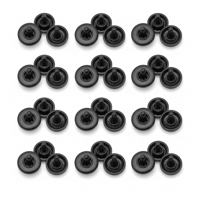 Negro / 12.2mm / 50 Broches a Presión Snap Plásticos - Set de Cierres para Costura