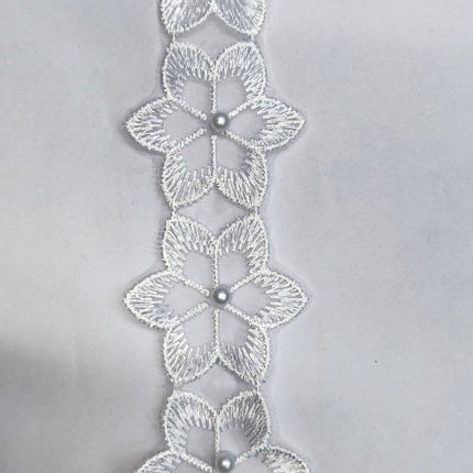 Tira de Organza con Flores y Perla Blanca — Tiendas Lupe en Chile - Tiendas Lupe